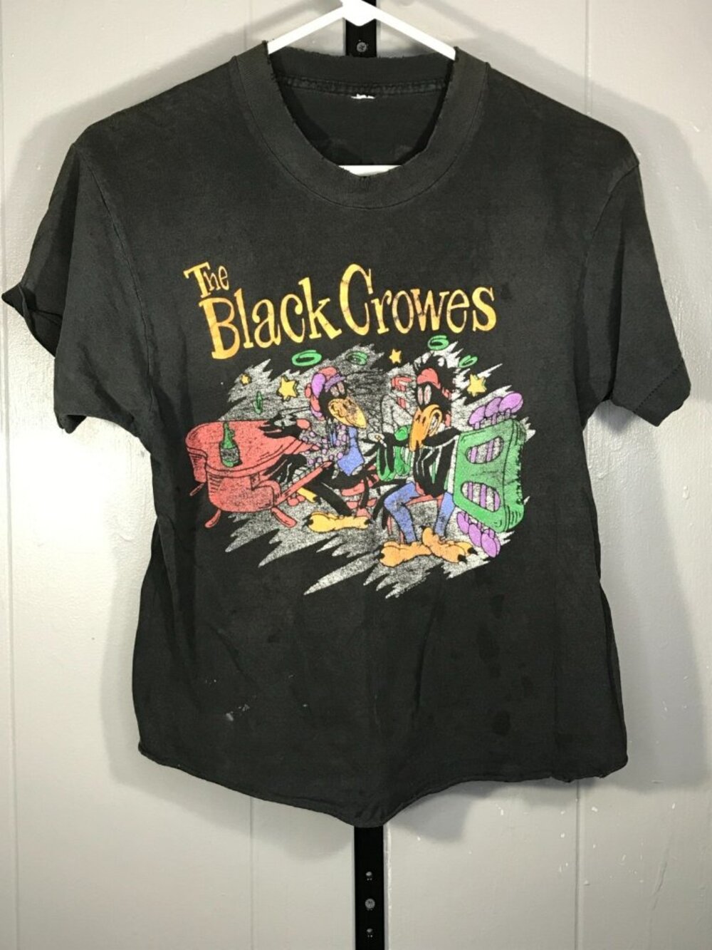 Vtg Black Crowes Shirt 90s Band Tee Faded Shake your Money Maker Cropped Sm/Md